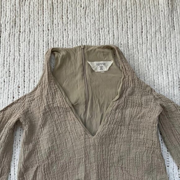 Kitz by Kit Willow Distressed Open Shoulder Tan Mini Dress - Size Small - Picture 2 of 4